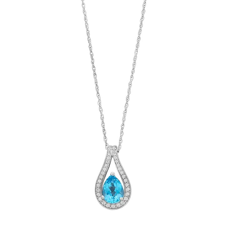 Sterling Silver Blue Topaz & Lab-created White Sapphire Teardrop Pendant Necklace, Women's