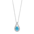 Sterling Silver Blue Topaz & Lab-created White Sapphire Teardrop Pendant Necklace, Women's