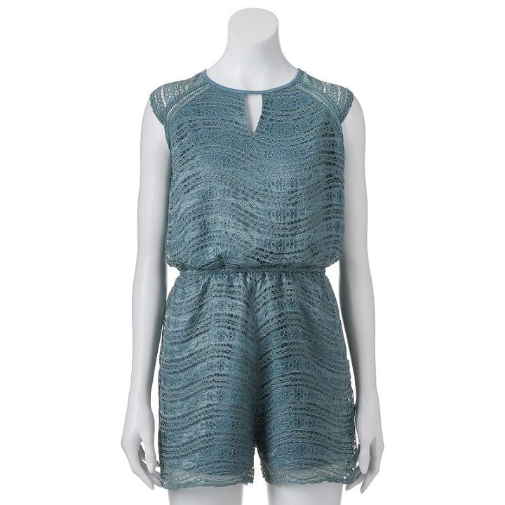 Juniors' Up By Ultra Pink Lace Open-back Romper, Girl's, Size: Small, Lt Green