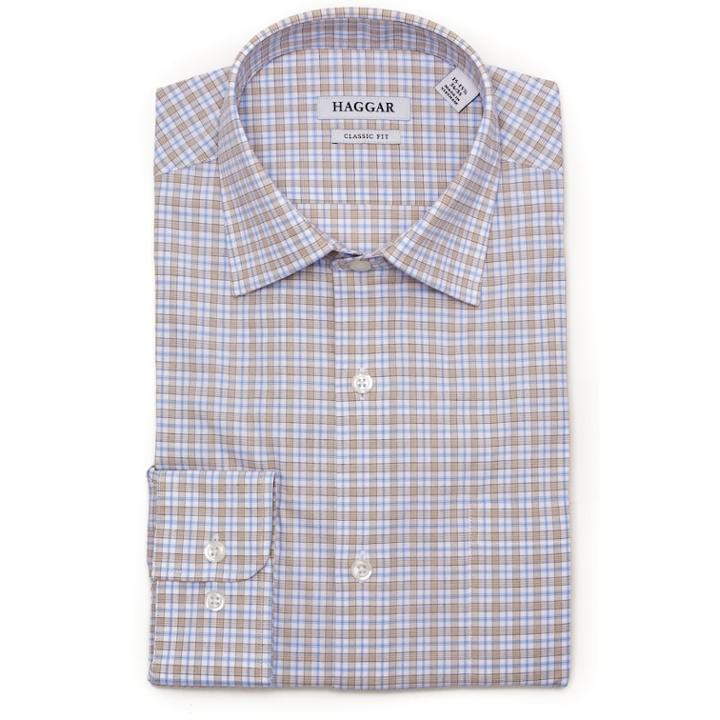 Men's Haggar Premium Comfort Regular-fit Stretch Dress Shirt, Size: 15.5-32/33, Med Brown