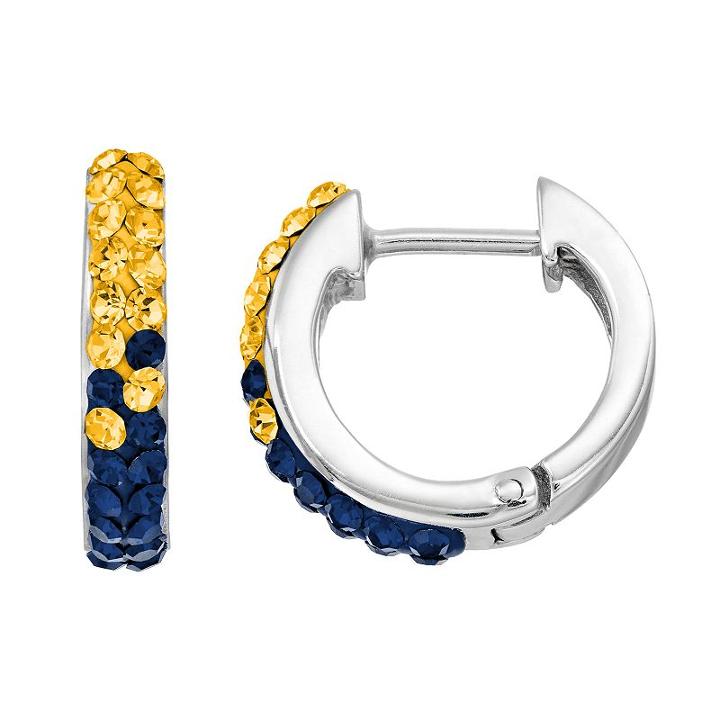 West Virgina Mountaineers Crystal Sterling Silver Huggie Hoop Earrings, Women's, Blue