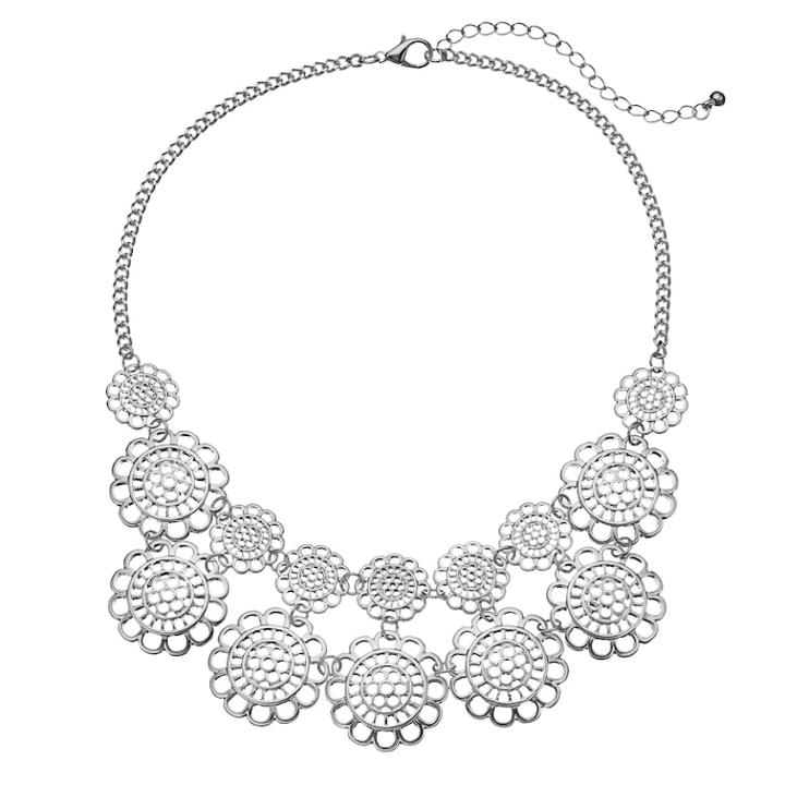 Mudd&reg; Scalloped Openwork Flower Statement Necklace, Teens, Silver