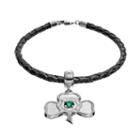 Insignia Collection Simulated Emerald Sterling Silver And Leather Irish Shamrock Maltese Cross Charm Bracelet, Women's, Size: 7.5, Multicolor