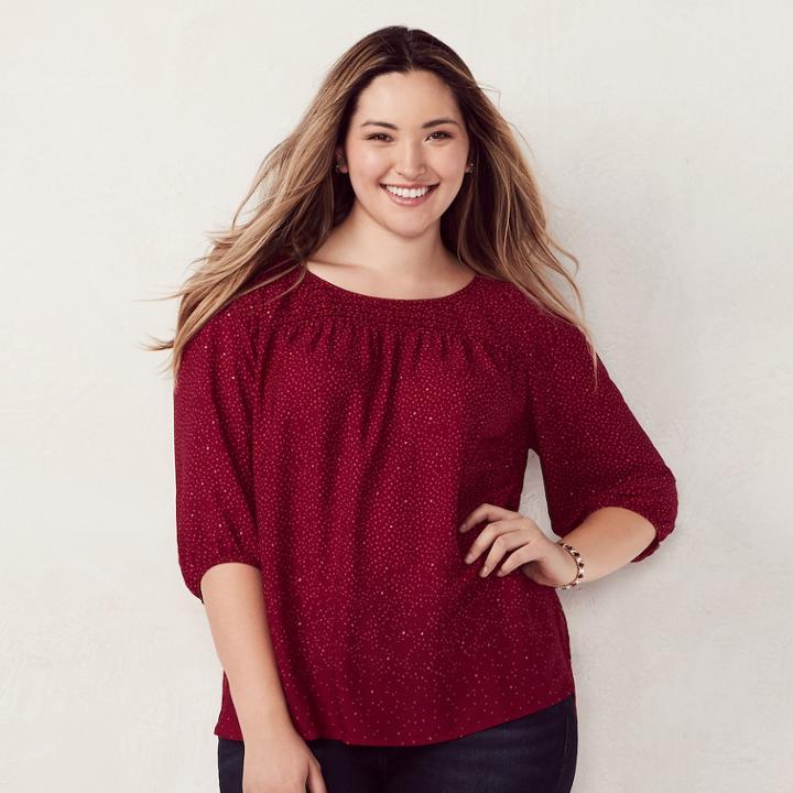 Plus Size Lc Lauren Conrad Pintuck Peasant Top, Women's, Size: 2xl, Red