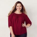 Plus Size Lc Lauren Conrad Pintuck Peasant Top, Women's, Size: 2xl, Red