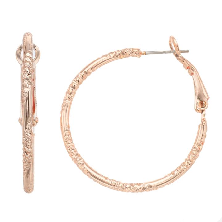 Lc Lauren Conrad Textured Hoop Nickel Free Earrings, Women's, Light Pink