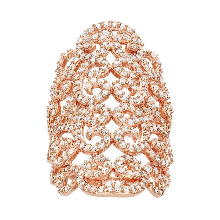 18k Rose Gold Over Silver Lab-created White Sapphire Filigree Ring, Women's, Size: 7
