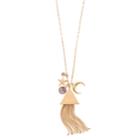 Star, Crescent & Triangle Tassel Charm Necklace, Women's, Gold