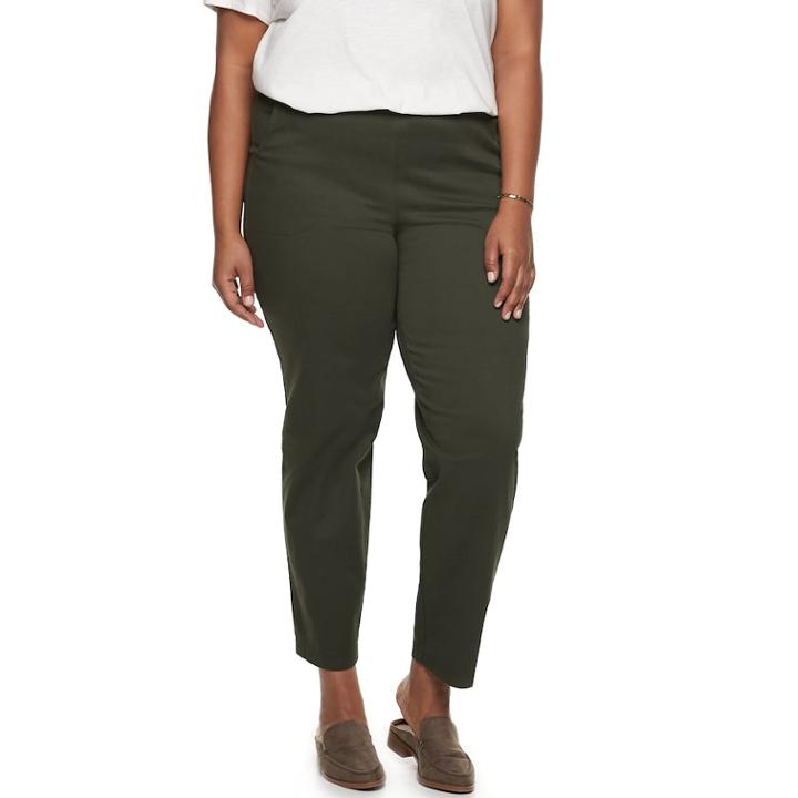 Plus Size Croft & Barrow&reg; Twill Pull-on Pants, Women's, Size: 2 - Regular, Dark Green