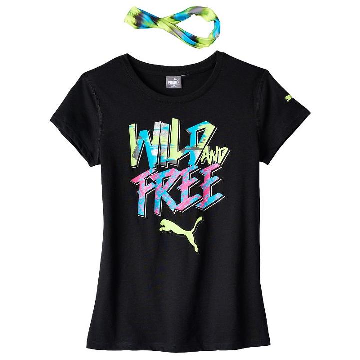 Girls 7-16 Puma Graphic Tee With Headband, Girl's, Size: Large, Black