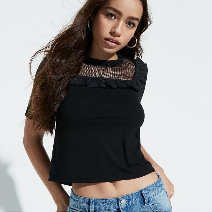 K/lab Ruffle Illusion Tee, Girl's, Size: Xs, Black