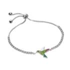 Silver Plated Crystal Hummingbird Bolo Bracelet, Women's, Size: 9, Green