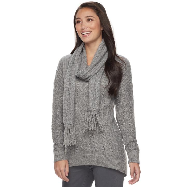 Petite Sonoma Goods For Life&trade; Cable-knit Scarf & Sweater, Women's, Size: L Petite, Med Grey