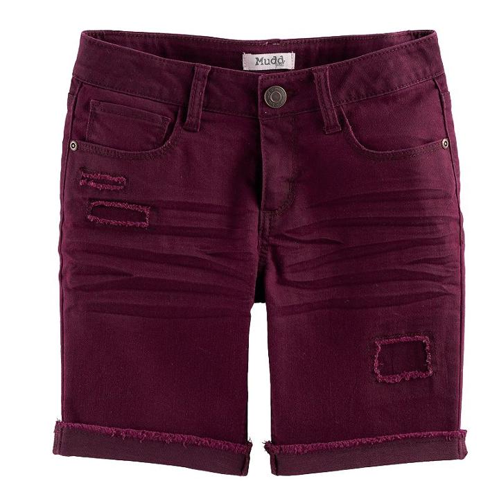 Girls 7-16 & Plus Size Mudd&reg; Wine Red Denim Bermuda Shorts, Size: 18 1/2, Dark Red