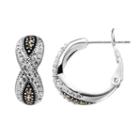 Silver Luxuries Silver-plated Marcasite & Crystal Crisscross Hoop Earrings, Women's, White
