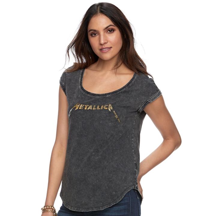 Women's Rock & Republic® Metallica Acid Wash Tee, Size: Large, Grey