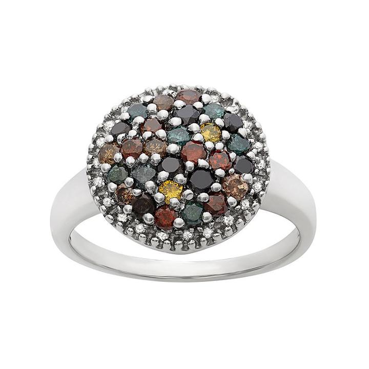 1 Carat T.w. Diamond Sterling Silver Cluster Ring, Women's, Size: 8, Multicolor