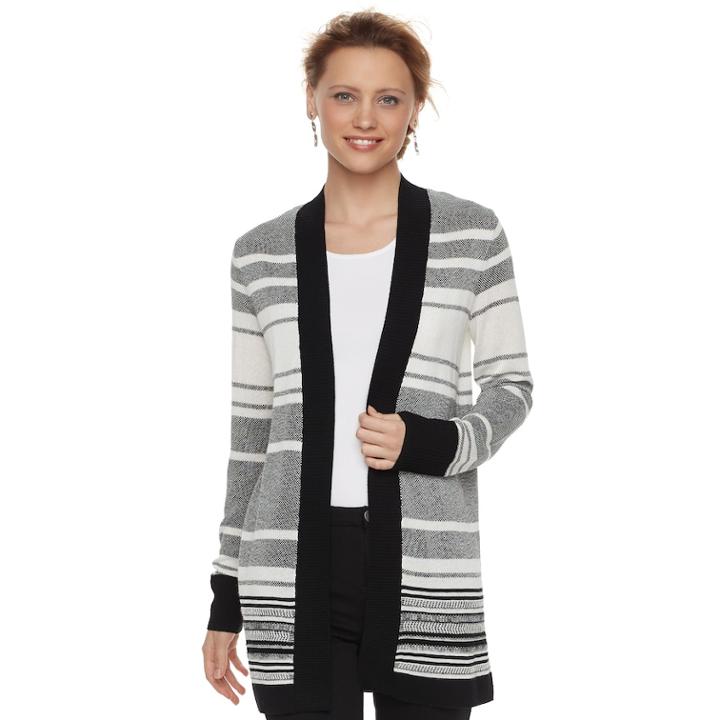 Women's Apt. 9&reg; Striped Cardigan, Size: Xl, White