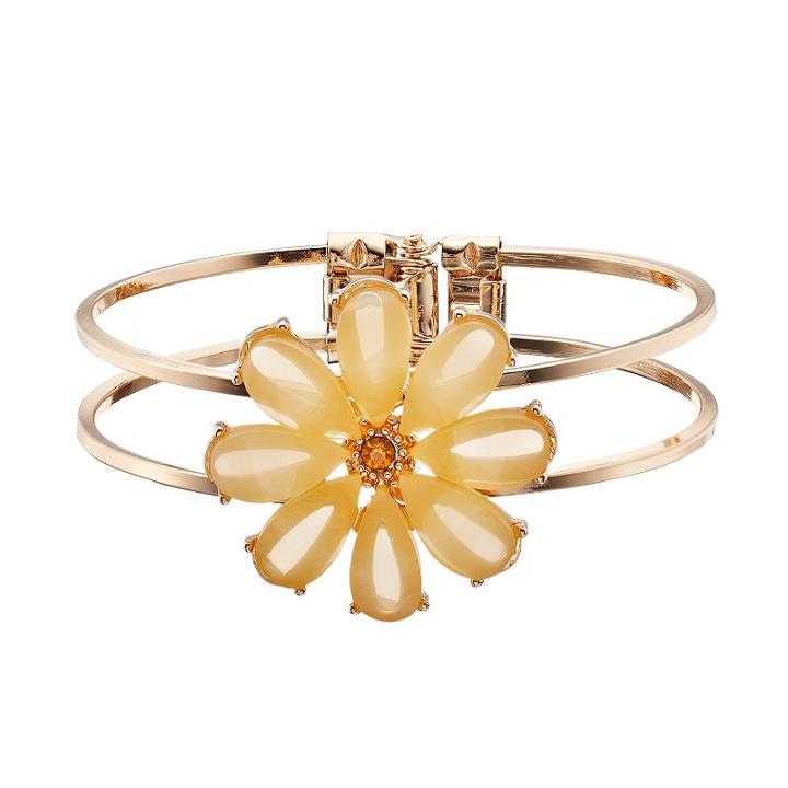 Yellow Flower Double Row Hinged Bracelet, Women's, Med Yellow