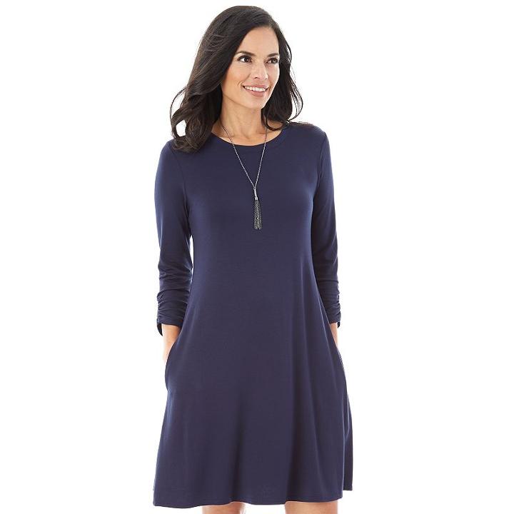 Women's Ab Studio Solid Swing Dress, Size: Small, Blue (navy)