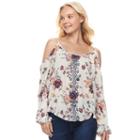 Juniors' Rewind Embroidered Cold Shoulder Top, Teens, Size: Large, Natural