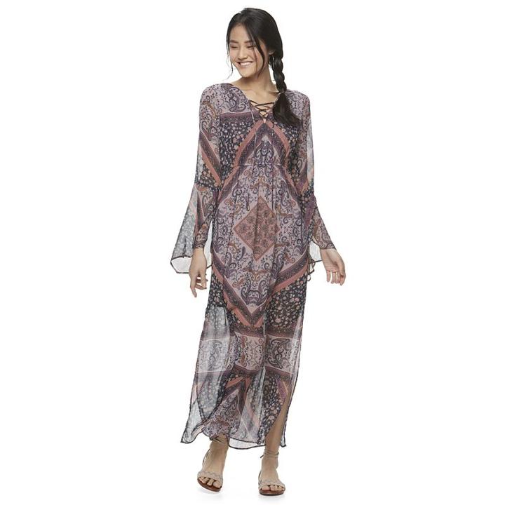 Juniors' Mason & Belle Print Lace-up Maxi Dress, Girl's, Size: Large, Dark Blue