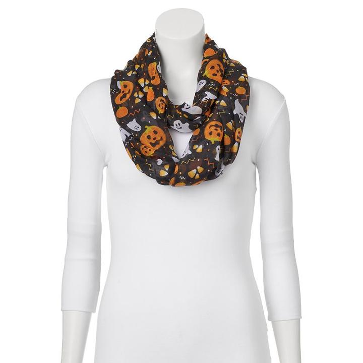 Halloween Ghost, Jack-o'-lantern & Candy Corn Infinity Scarf, Women's, Black