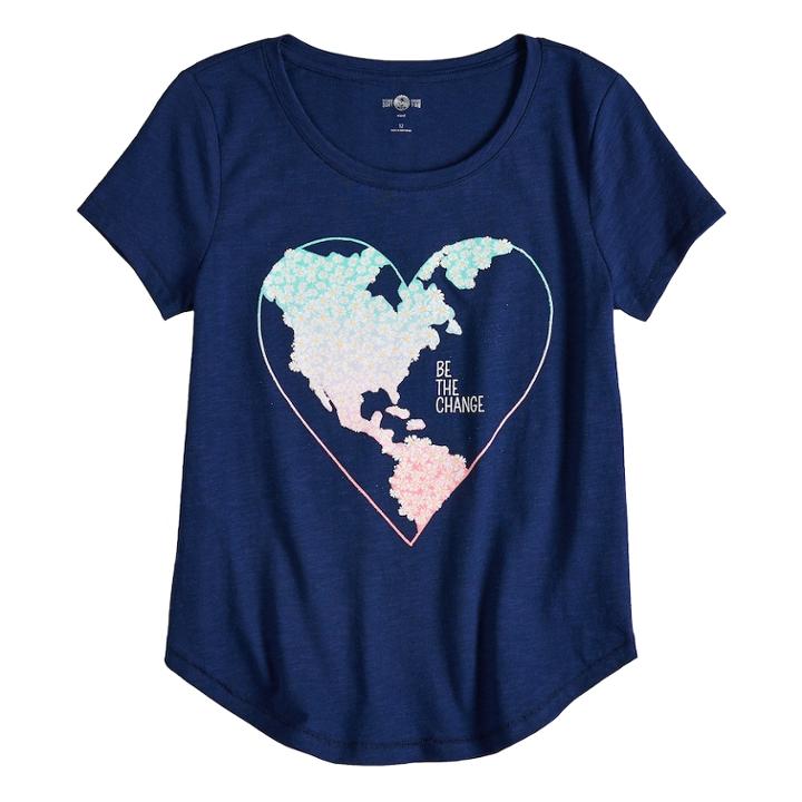 Girls 7-16 & Plus Size So&reg; Curve Hem Shiny Graphic Tee, Size: 20 1/2, Dark Blue