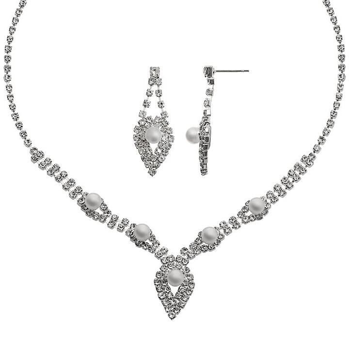 Crystal Allure Necklace And Drop Earring Set, Women's, Size: 13, White