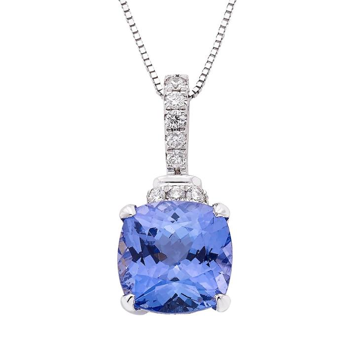 14k White Gold Tanzanite 1/8 Carat T.w. Diamond Pendant Necklace, Women's, Size: 18, Blue
