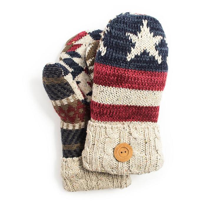 Muk Luks Women's American Flag Mittens, Red