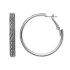 Chain Inlay Nickel Free Hoop Earrings, Women's, Silver