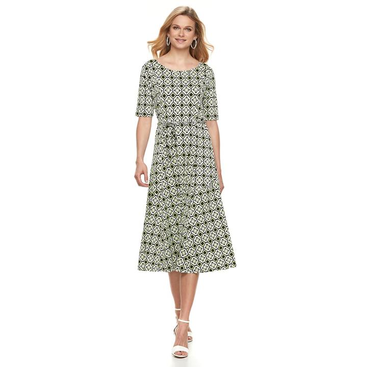 Women's Nina Leonard Tile Print Midi Dress, Size: Medium, Blue