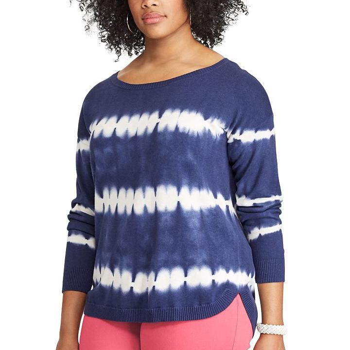 Plus Size Chaps Tie-dye Scoopneck Sweater, Women's, Size: 1xl, Blue