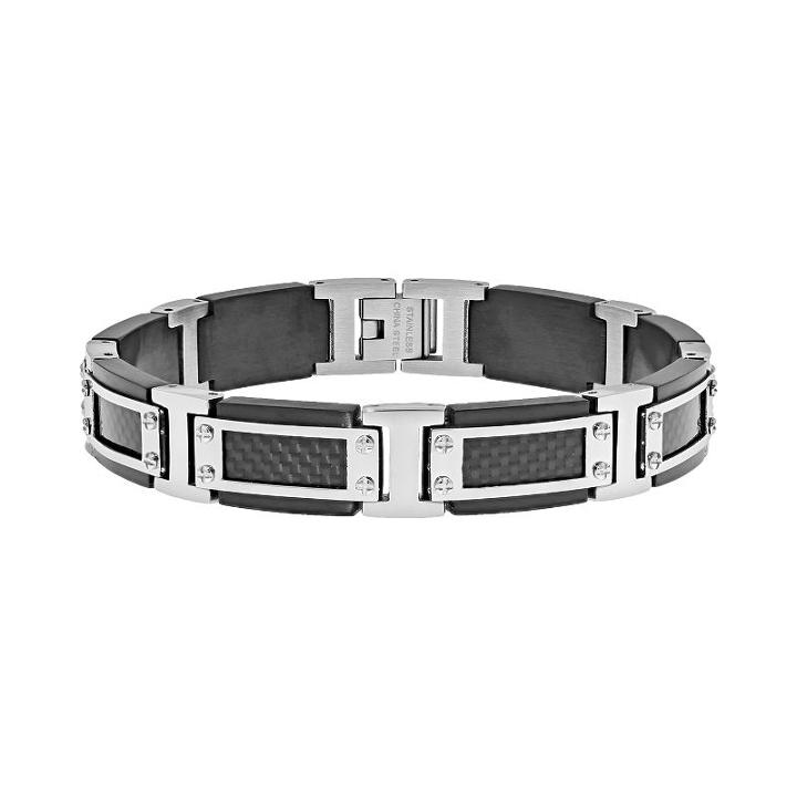 Lynx Stainless Steel Two Tone & Carbon Fiber Bracelet - Men, Size: 8.5, Black