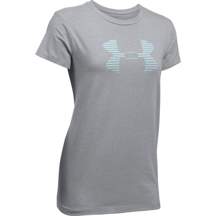 Women's Under Armour Stripe Big Logo Graphic Tee, Size: Xs, Dark Grey