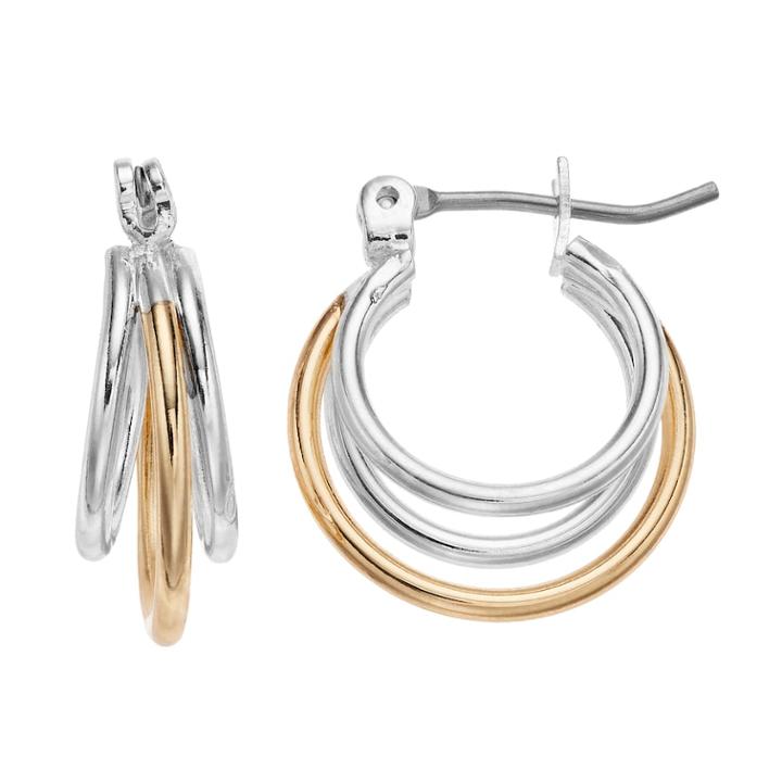 Two Tone Triple Hoop Earrings, Girl's, Multicolor