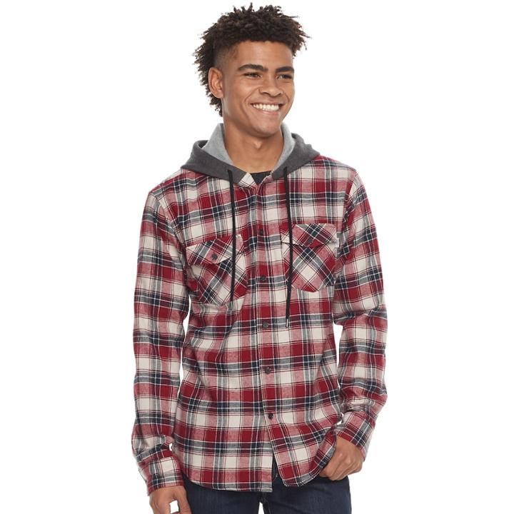 Men's Trinity Collective Hooded Button-down Flannel Shirt, Size: Xxl, Med Red