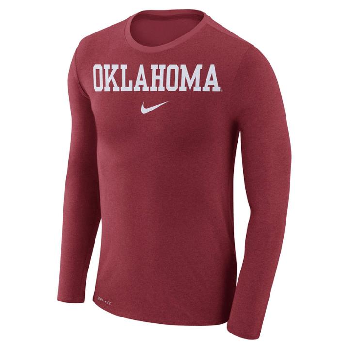 Men's Nike Oklahoma Sooners Marled Long-sleeve Dri-fit Tee, Size: Large, Red