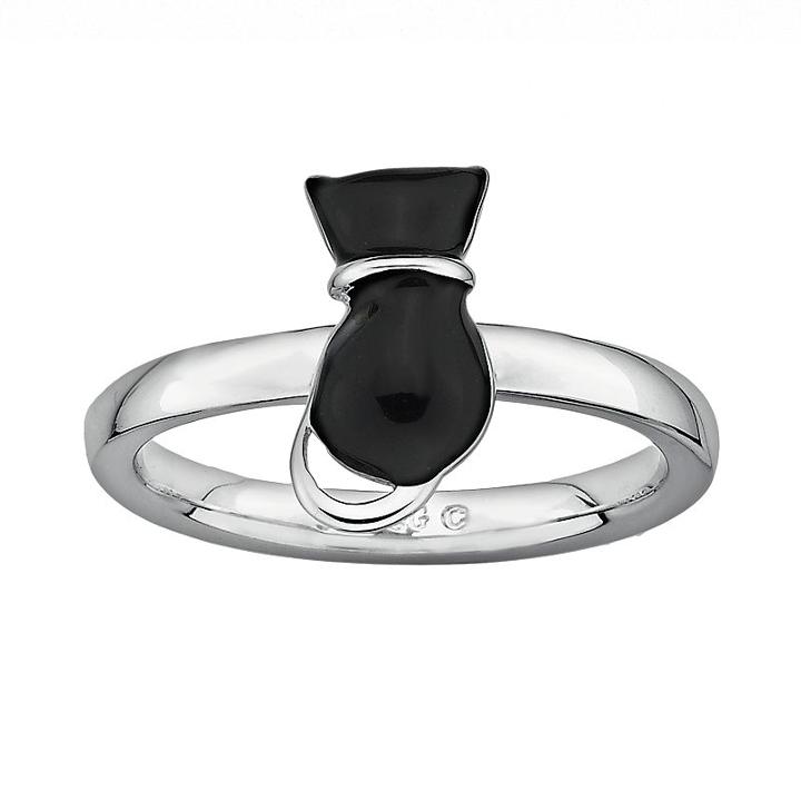 Stacks And Stones Sterling Silver Cat Stack Ring, Women's, Size: 5, Black