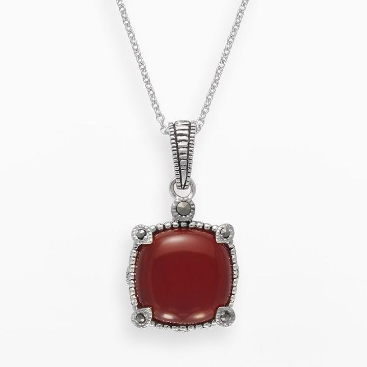 Lavish By Tjm Sterling Silver Red Agate Pendant - Made With Swarovski Marcasite, Women's, Size: 16