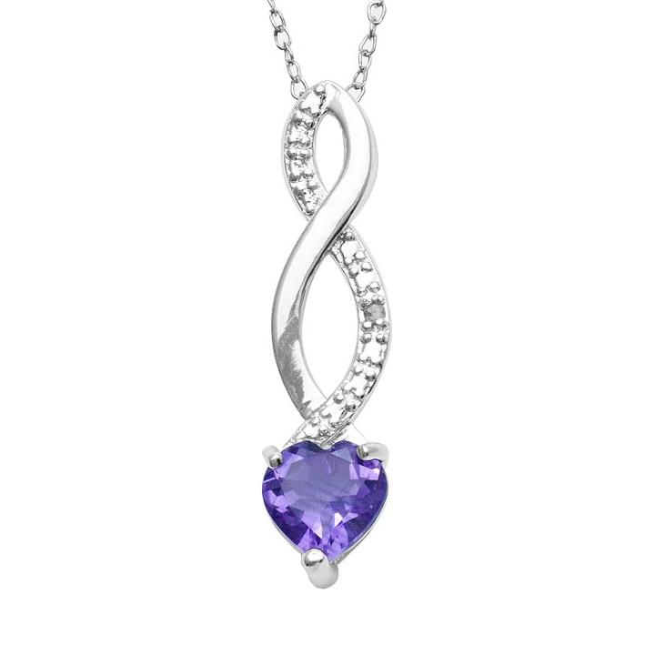 Sterling Silver Amethyst And Diamond Accent Infinity Heart Pendant, Women's, Size: 18, Purple