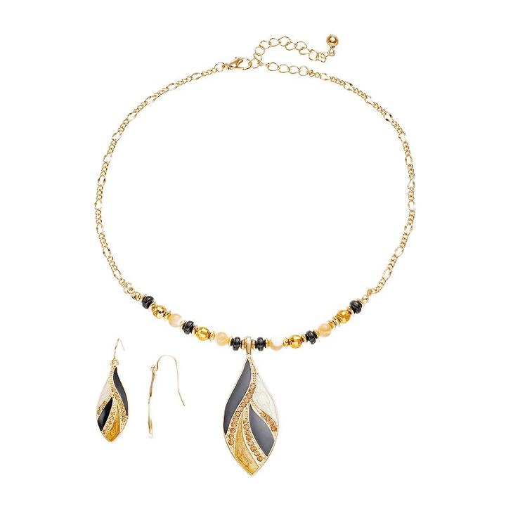 Bead & Marquise Necklace & Drop Earring Set, Women's, Brown