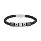 Men's Stainless Steel & Black Leather Black Cubic Zirconia Bracelet, Size: 8.5