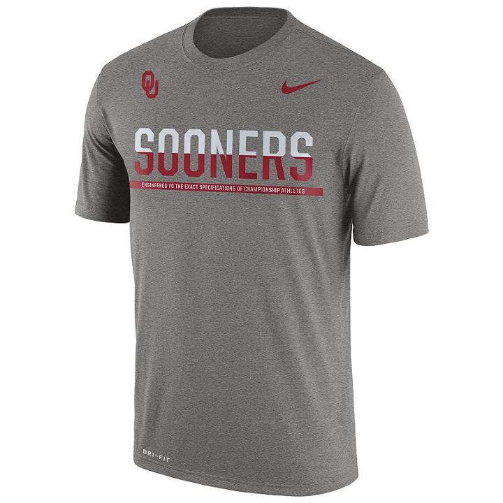 Men's Nike Oklahoma Sooners Legend Staff Sideline Dri-fit Tee, Size: Small, Dark Grey