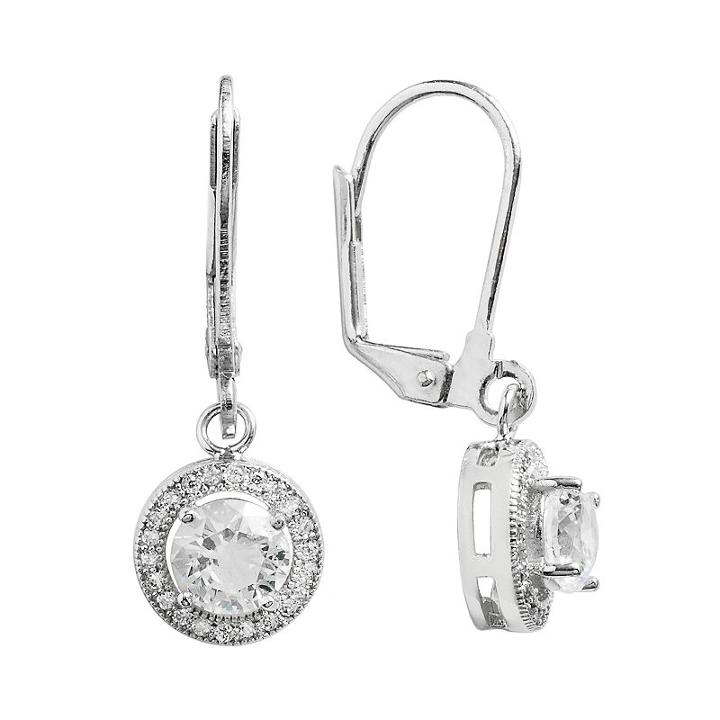 The Silver Lining Cubic Zirconia Silver Tone Halo Drop Earrings, Women's, White