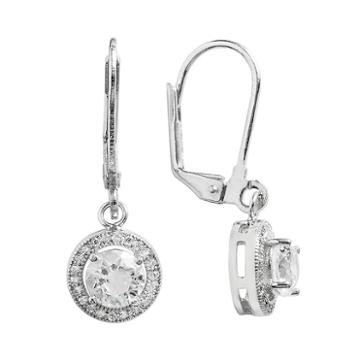 The Silver Lining Cubic Zirconia Silver Tone Halo Drop Earrings, Women's, White
