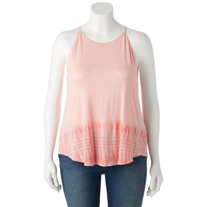 Juniors' Plus Size Mudd&reg; Tie-dye High Neck Tank, Girl's, Size: 2xl, Lt Orange