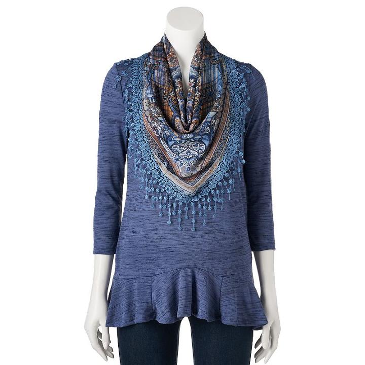 Women's World Unity Peplum Tee & Scarf Set, Size: Medium, Blue Other