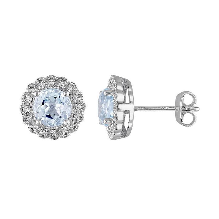 Sterling Silver Sky Blue Topaz & 1/10 Carat T.w. Diamond Halo Earrings, Women's